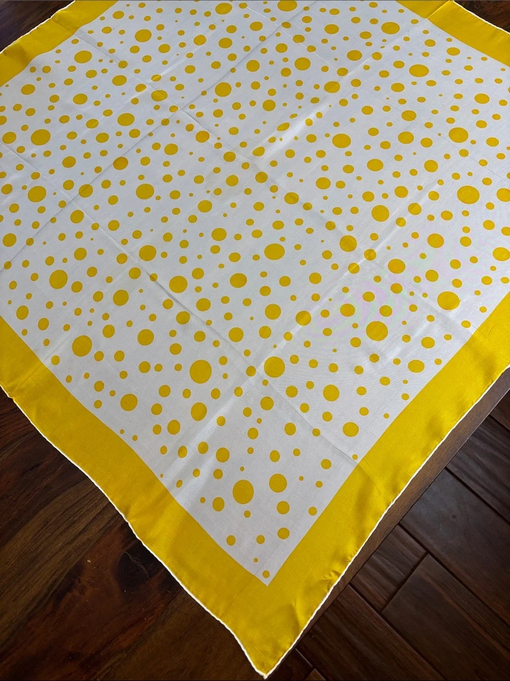 Vintage Hand rolled Yellow Polka Dot Square Scarf Made in Japan